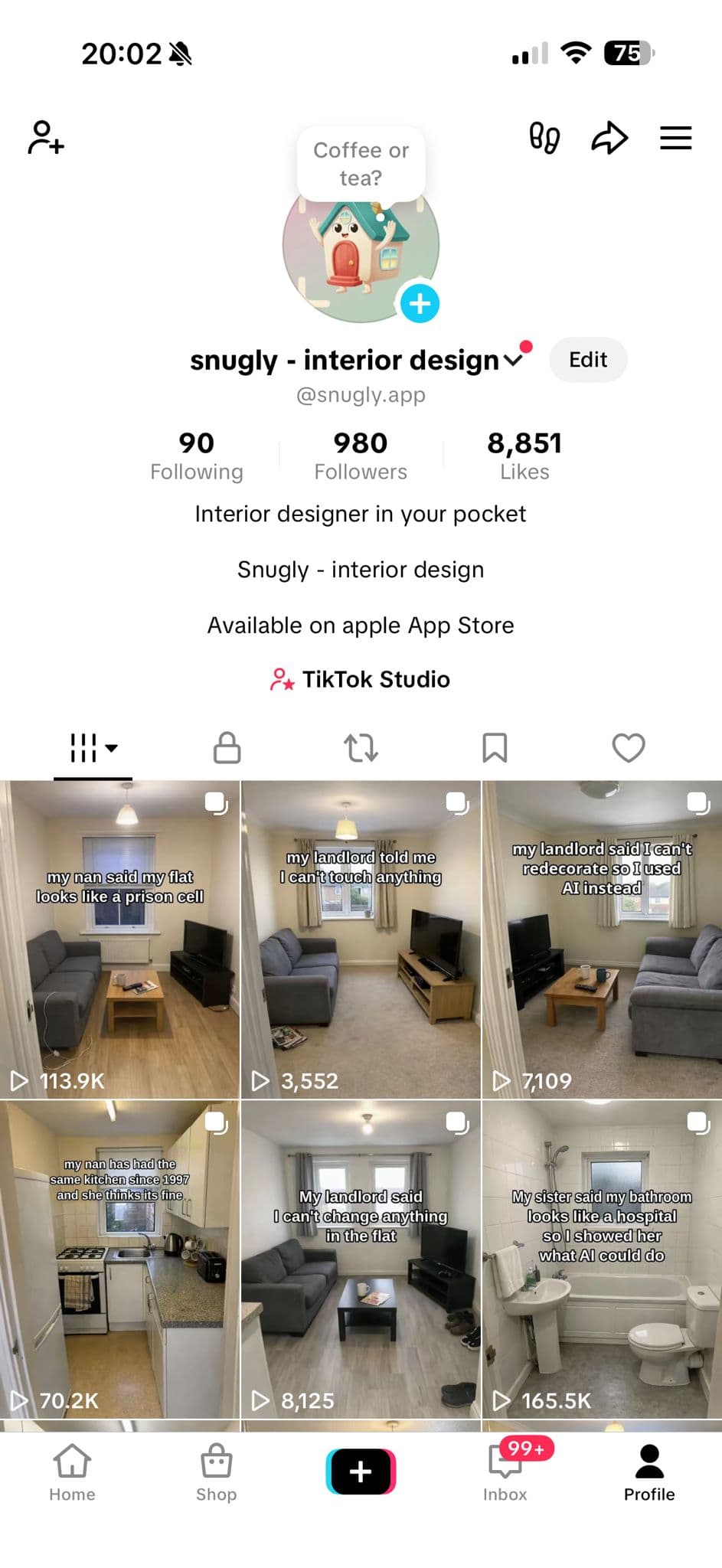 TikTok content results showing hundreds of thousands of views